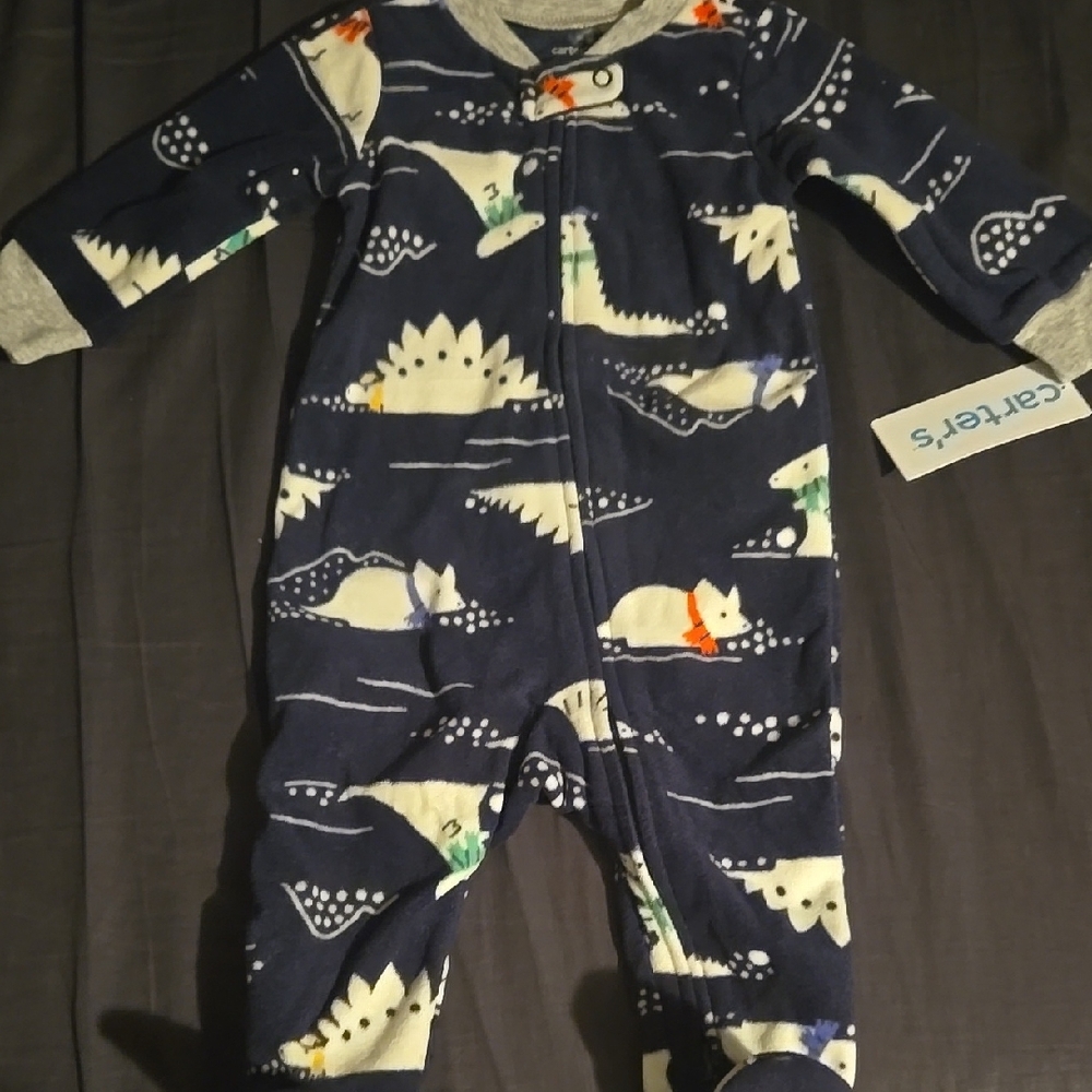 Carter's Blue and Gray Dinosaur Footies with Long Sleeves